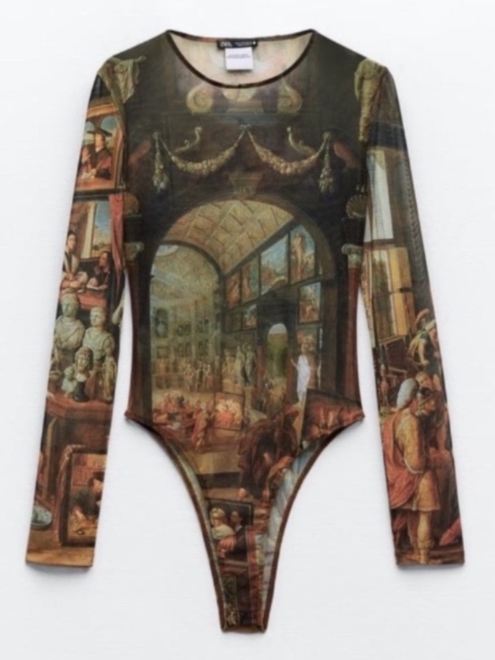 ZARA Renaissance Art Studio of Apelles Sheer Mesh Long Sleeve Bodysuit